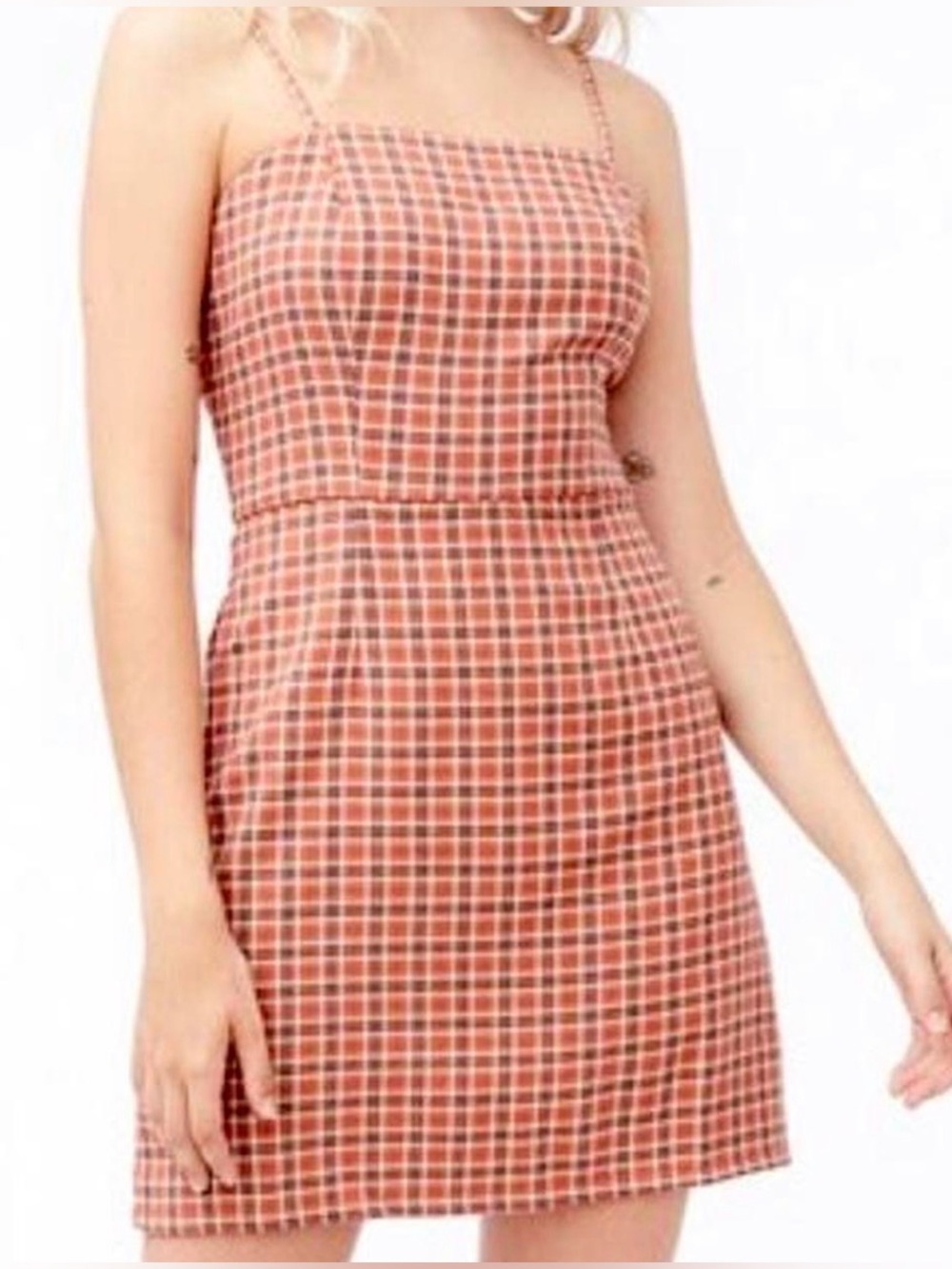 Women’s Pink Plaid Spaghetti Strap Dress